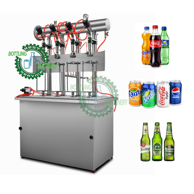 Semi Auto 500BPH to 1000B/H 100ml to 2L Glass Bottle Crown Cover 2 4 Head Nozzle Carbonated Drink Filling Line